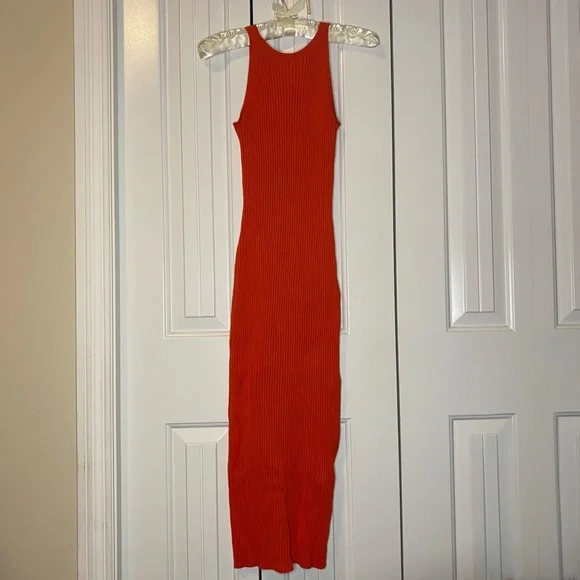 H&M Orange Ribbed Halter Bodycon Maxi Dress - Picture 1 of 7